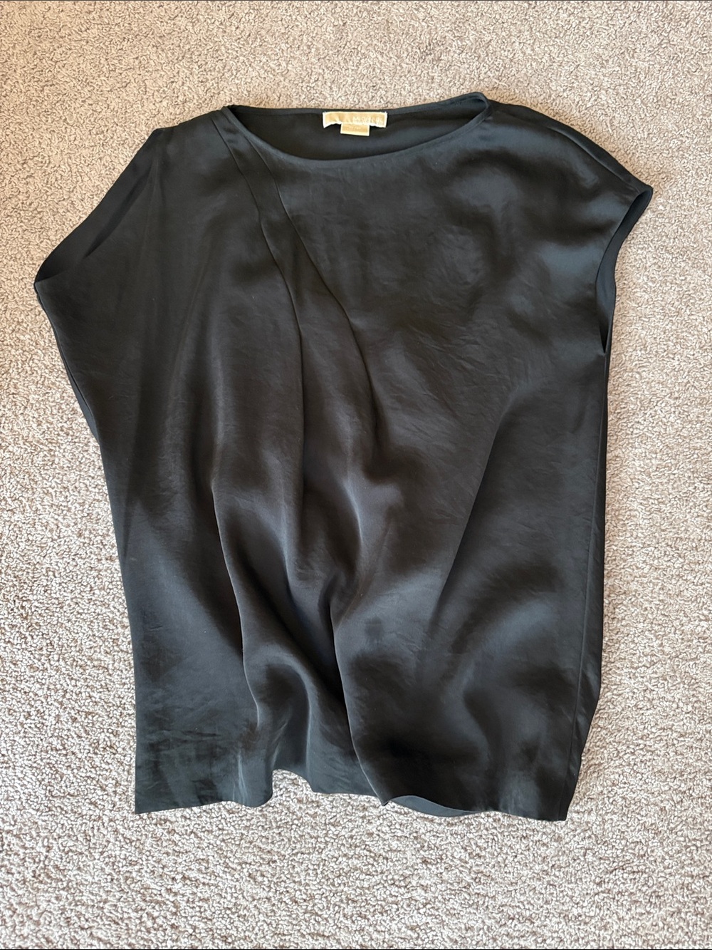 MICHAEL Michael Kors Black Draped Cap-Sleeve Blouse.